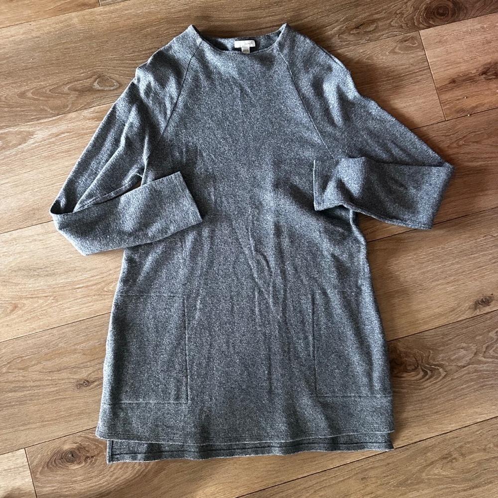 Pure Jill J Jill Gray Cotton Knit Raglan Tunic Sweater with Pockets Womens Small